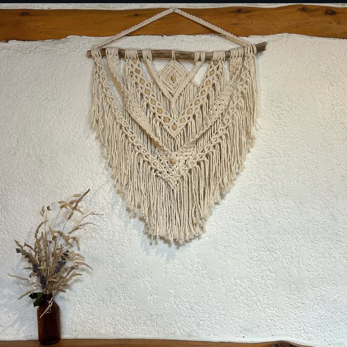 Cream wall piece with diamond pattern